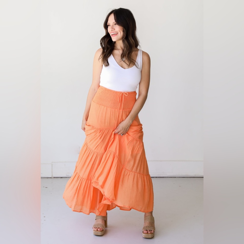 Bohemian Maxi Skirt Orange 100% Cotton